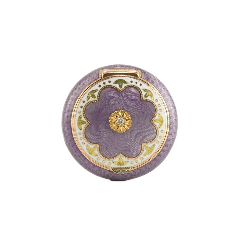 Britzin jeweled varicolor gold-mounted gilded silver & guilloché enamel pillbox - Image 2