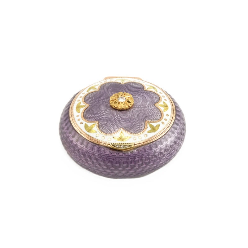 Britzin jeweled varicolor gold-mounted gilded silver & guilloché enamel pillbox