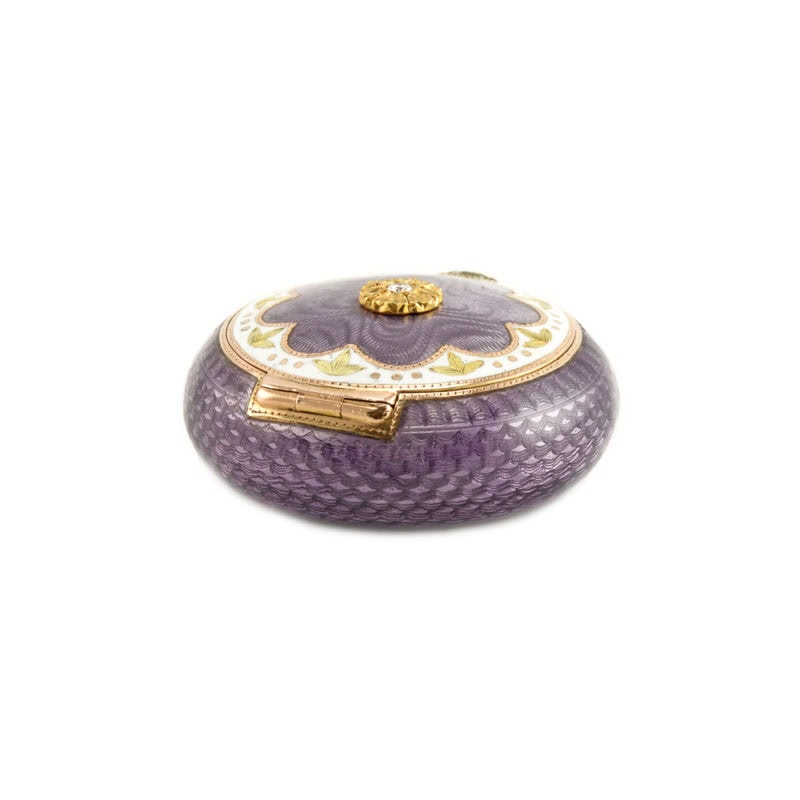 Britzin jeweled varicolor gold-mounted gilded silver & guilloché enamel pillbox - Image 4