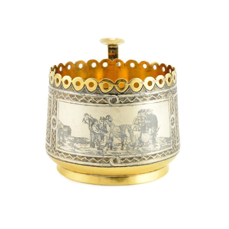 Russian silver & niello tea glass holder