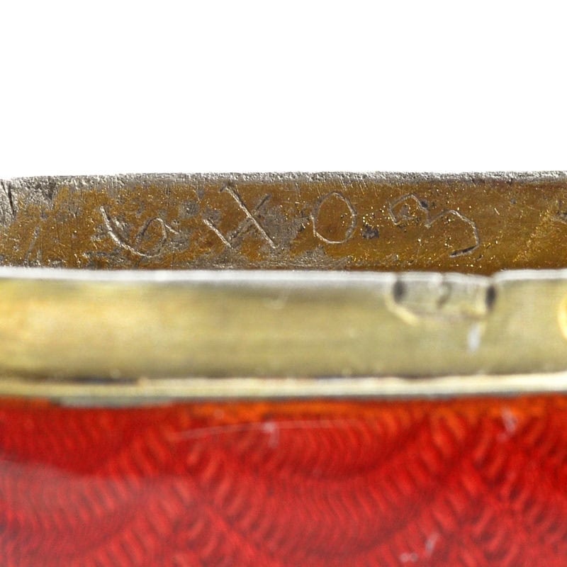 A Fabergé diamond-set deep red guilloché enamel vesta or match case - Image 7