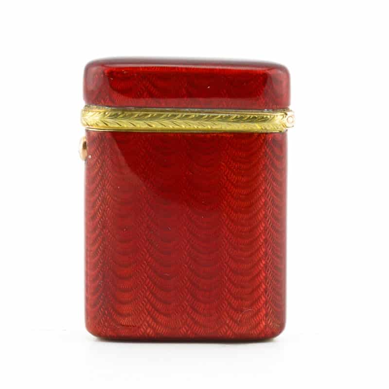 A Fabergé diamond-set deep red guilloché enamel vesta or match case - Image 2