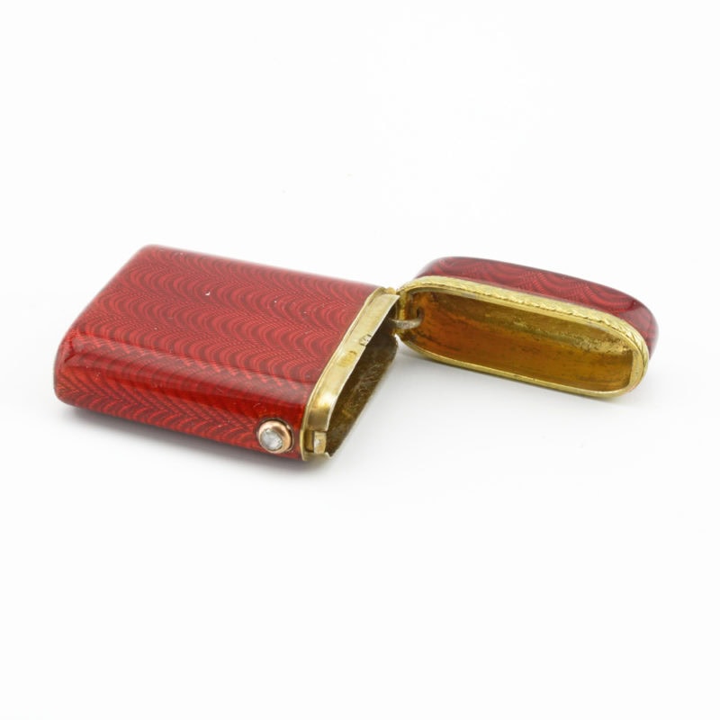 A Fabergé diamond-set deep red guilloché enamel vesta or match case - Image 4