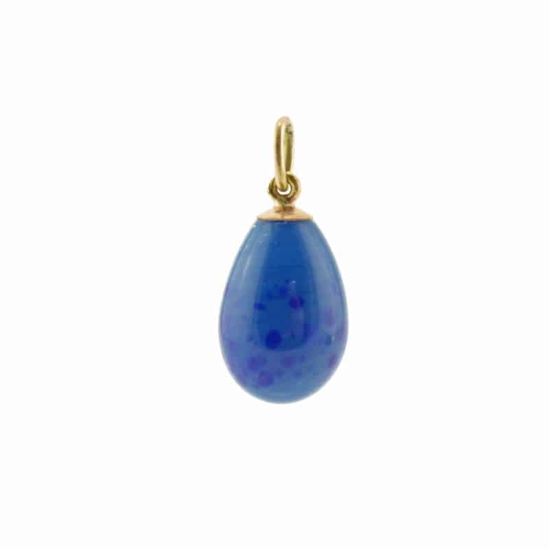 Antique Russian gold mounted blue glass pendant egg