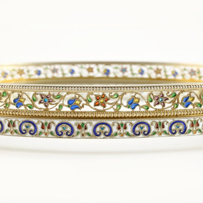Plique-à-jour & cloisonné enamel vanity tray with glass liner by Georg Scheid for Franz Hiess & Söhne - Image 4