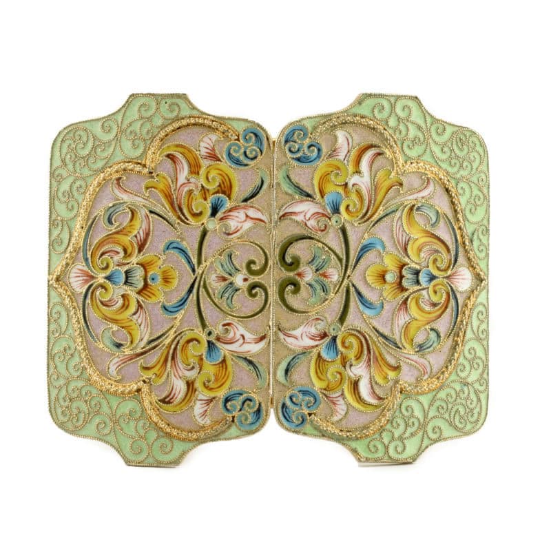 Russian gilded silver & shaded cloisonné enamel belt buckle