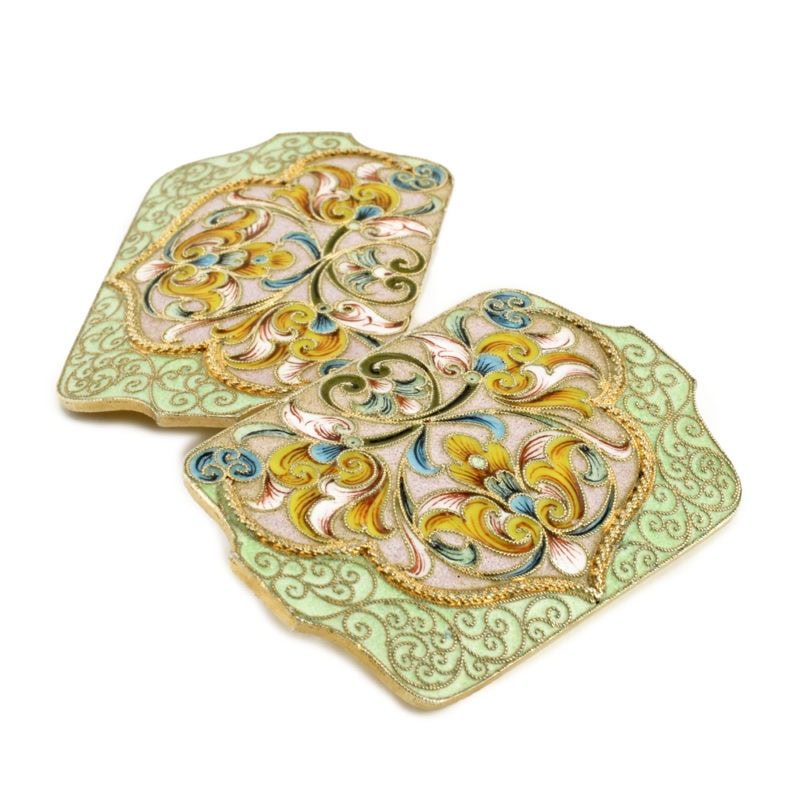 Russian gilded silver & shaded cloisonné enamel belt buckle - Image 2