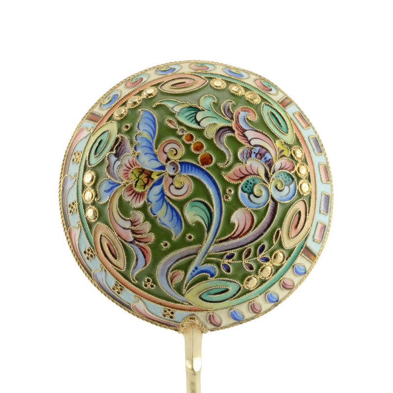 Shaded cloisonné enamel serving spoon by Moscow master NVM