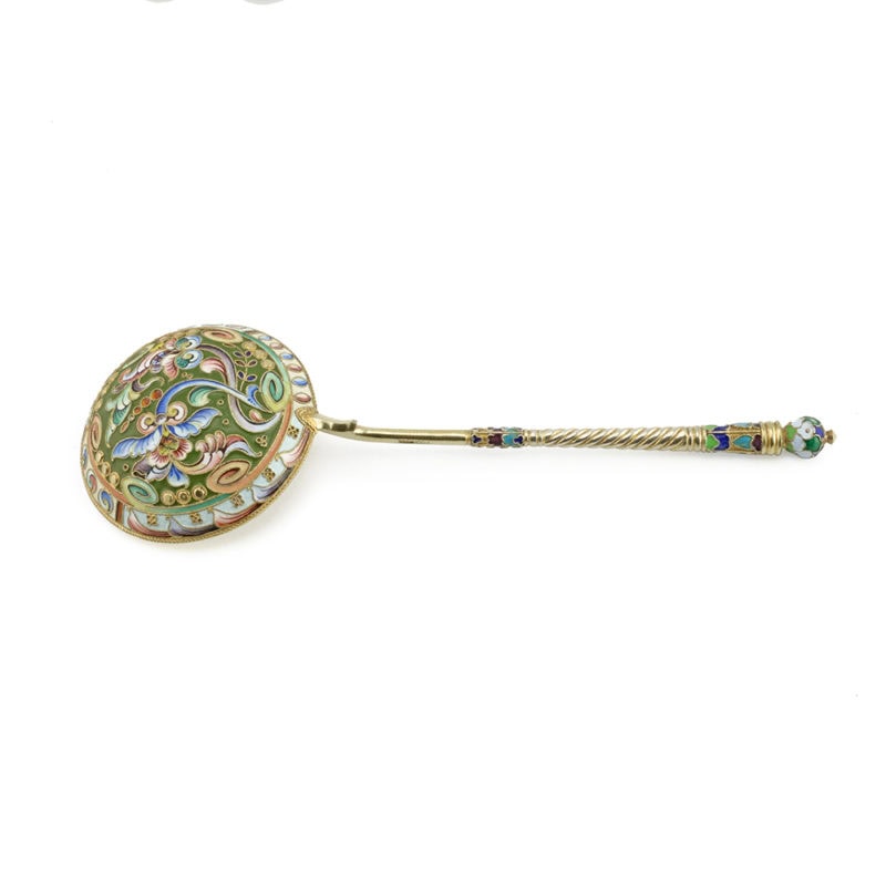 Shaded cloisonné enamel serving spoon by Moscow master NVM - Image 2