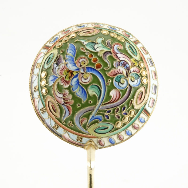 Shaded cloisonné enamel serving spoon by Moscow master NVM
