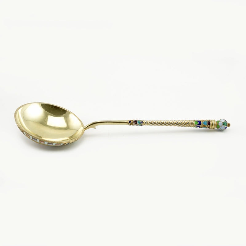 Shaded cloisonné enamel serving spoon by Moscow master NVM - Image 3