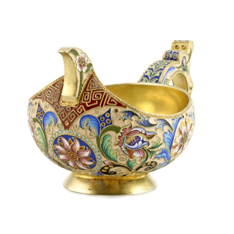 Feodor Rückert shaded cloisonné enamel kovsh - Image 2