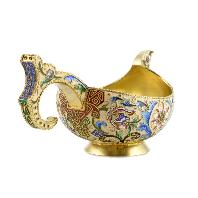 Feodor Rückert shaded cloisonné enamel kovsh - Image 3