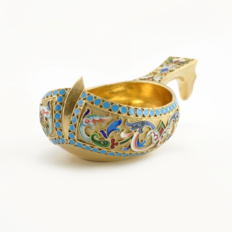 Ivan Saltykov shaded cloisonné enamel kovsh - Image 2