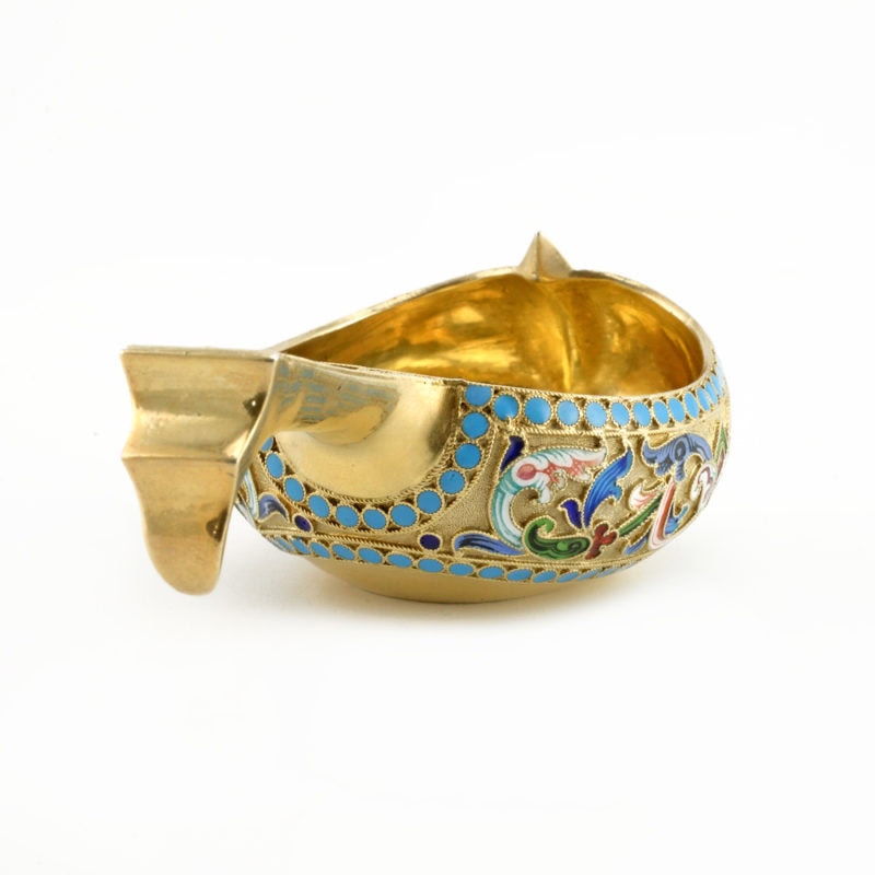 Ivan Saltykov shaded cloisonné enamel kovsh - Image 3