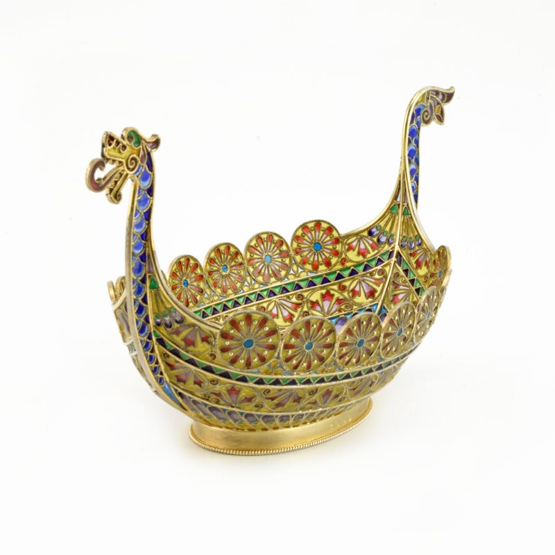 Large David Andersen plique-à-jour enamel Viking boat bowl - Image 2