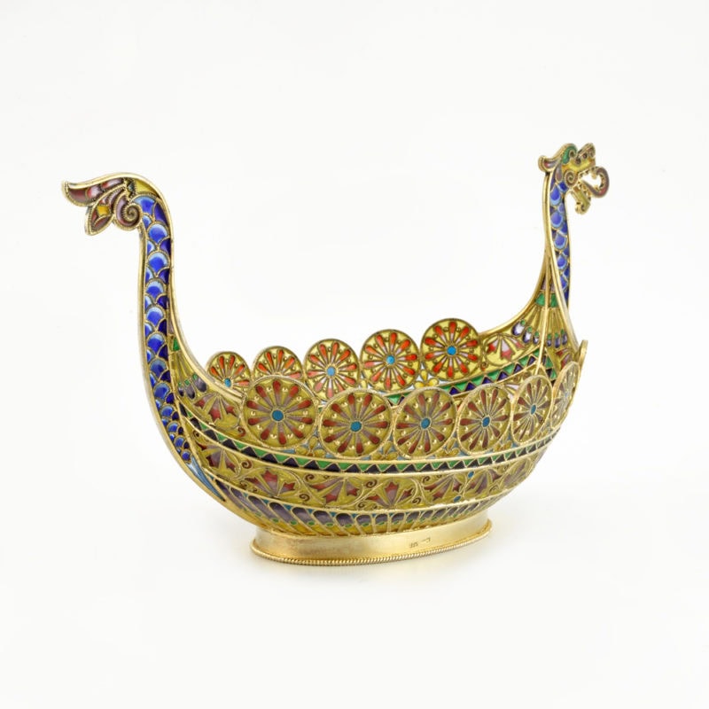 Large David Andersen plique-à-jour enamel Viking boat bowl - Image 3