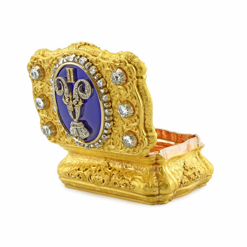 Alexander II: A jeweled gold & guilloché enamel Russian Imperial presentation snuff box - Image 4