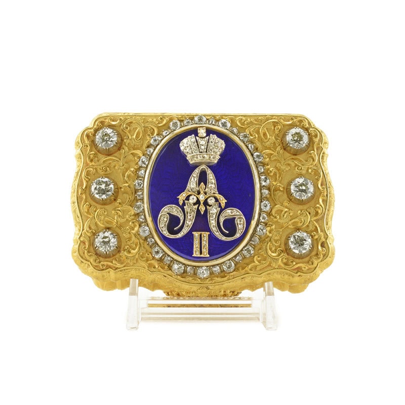 Alexander II: A jeweled gold & guilloché enamel Russian Imperial presentation snuff box - Image 9