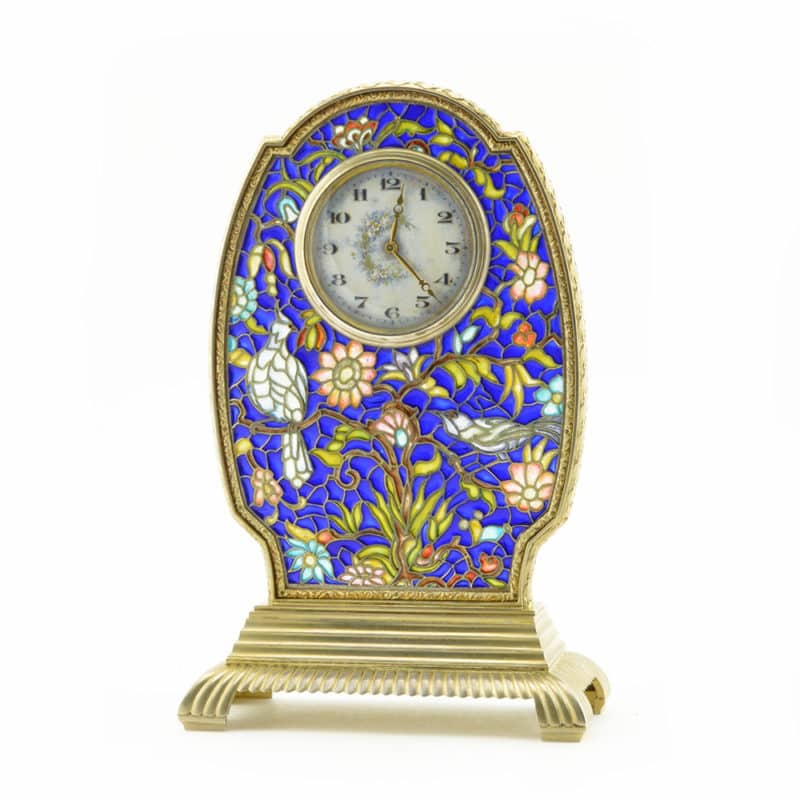 Rare Swiss Plique-à-Jour Enamel Desk Clock