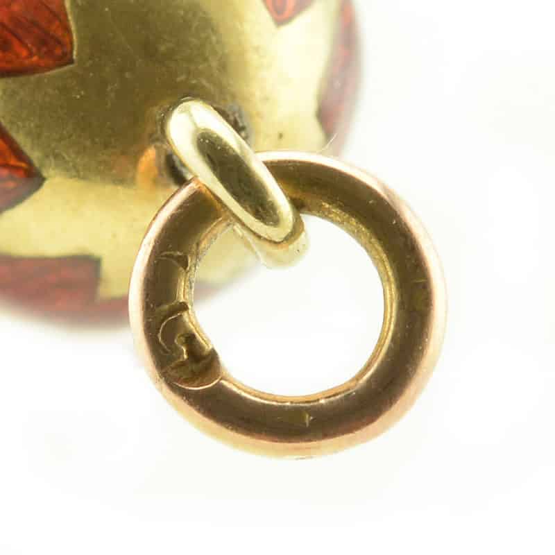 Antique Russian gold and orange guilloche enamel pendant egg - Image 4