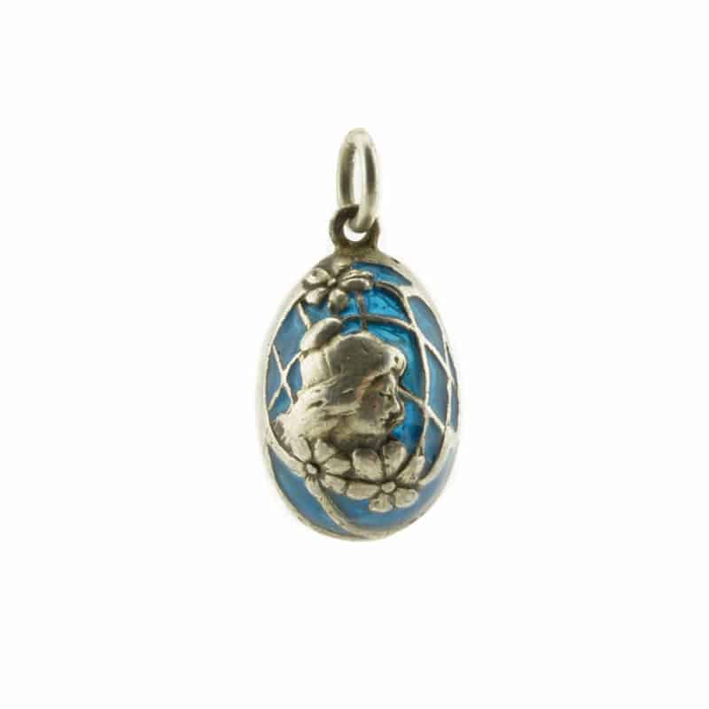 A Russian silver and glass enamel pendant egg