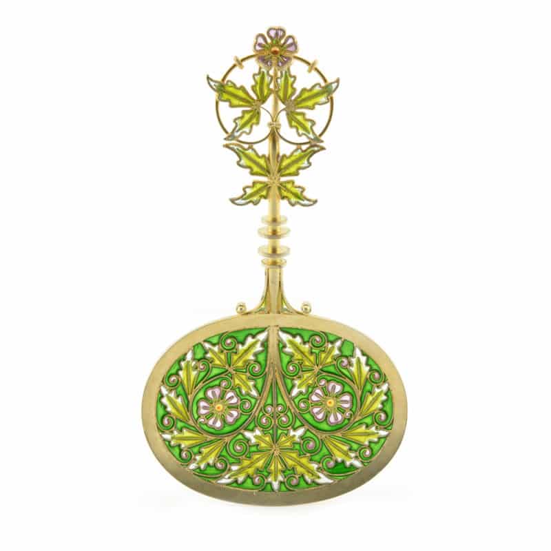A Norwegian silver gilt & plique-à-jour enamel serving spoon, Jacob Tostrup