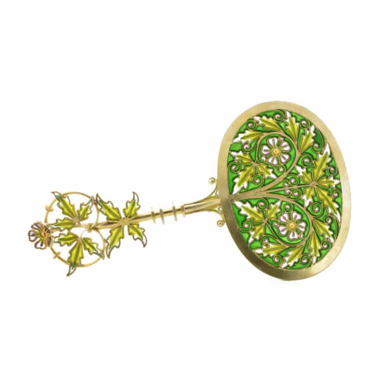 A Norwegian silver gilt & plique-à-jour enamel serving spoon, Jacob Tostrup - Image 2