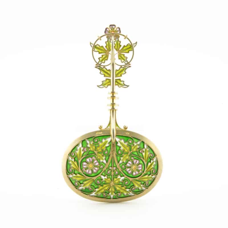 A Norwegian silver gilt & plique-à-jour enamel serving spoon, Jacob Tostrup - Image 3