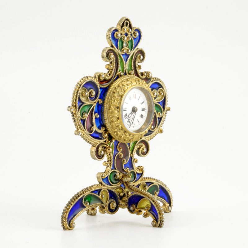 Unusual Scheid plique-à-jour enamel desk clock - Image 2
