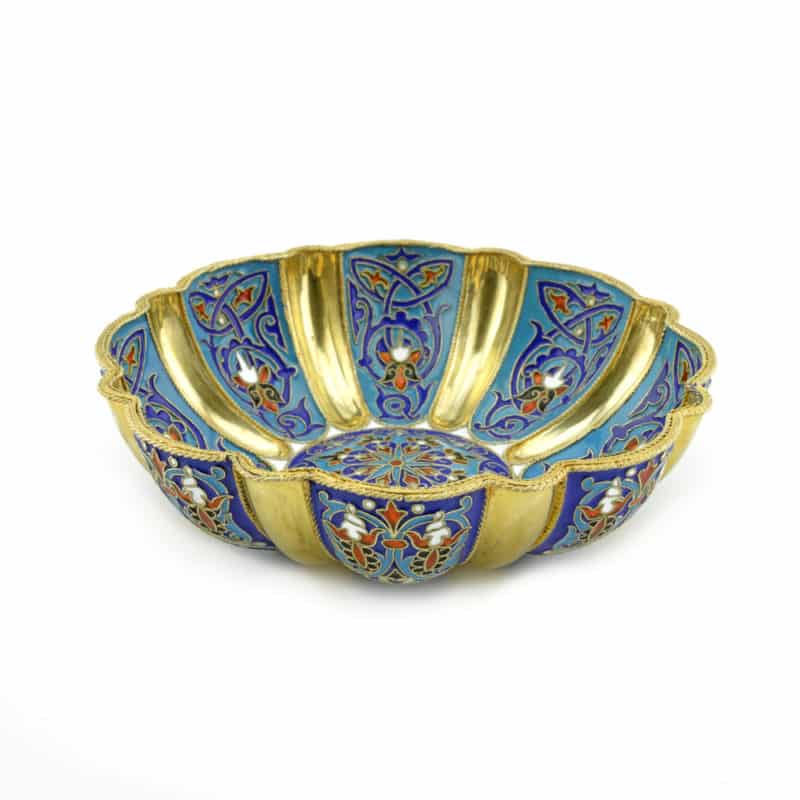 Khlebnikov 1883 gilded silver & cloisonné enamel bowl