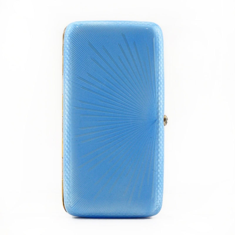 A Faberge jeweled gilded silver & guilloche enamel ladies cigarette case by August Hollming