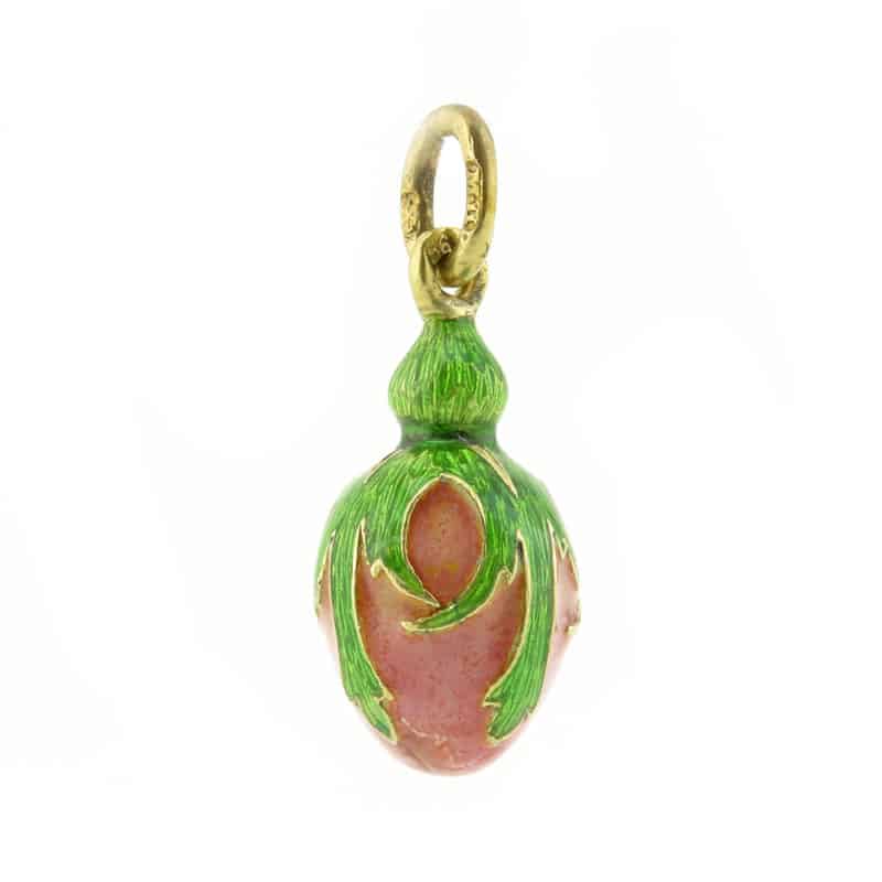 Antique Fabergé gold & guilloché enamel miniature pendant egg by workmaster Michael Perchin