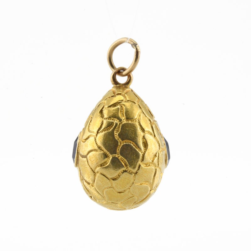 Russian sapphire and pearl-set miniature gold pendant Easter egg - Image 3