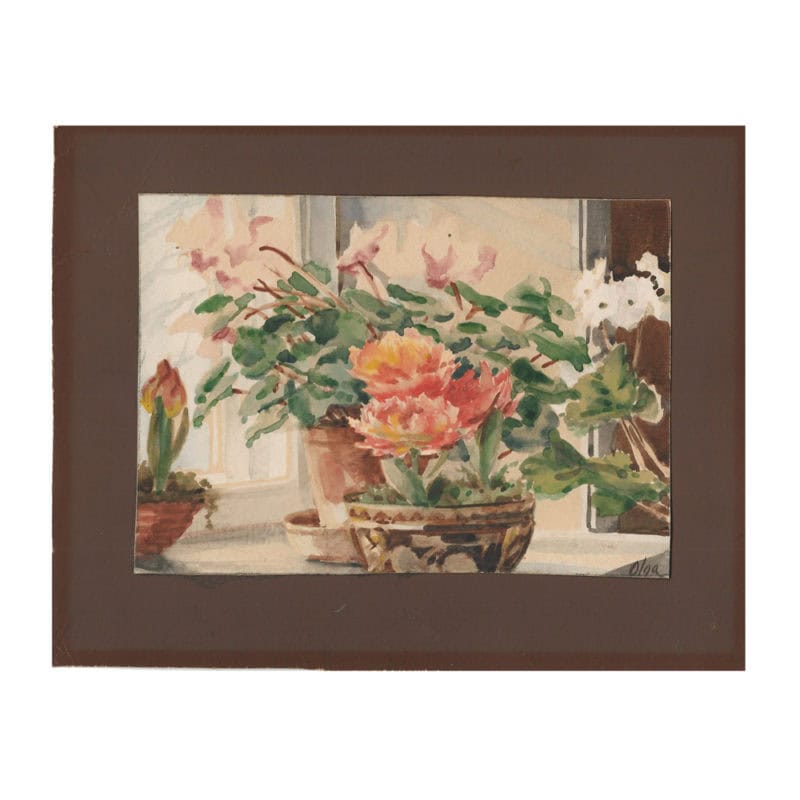 Grand Duchess Olga: A watercolor study of flowers with a handwritten postcard