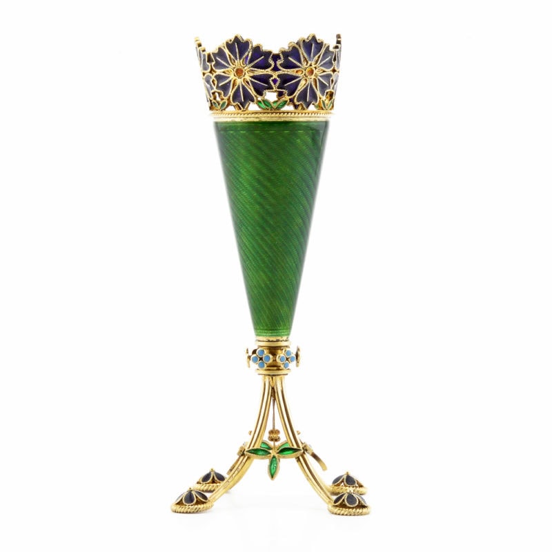 A Scandinavian guilloché & plique-à-jour enamel bud vase or posey holder - Image 4