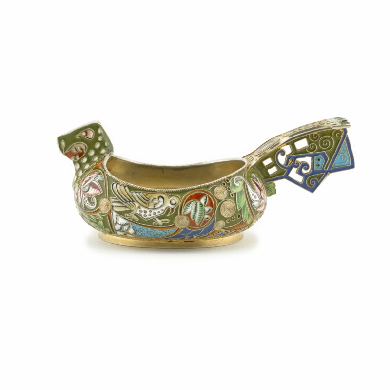 Feodor Rückert shaded cloisonné enamel dragon kovsh - Image 2