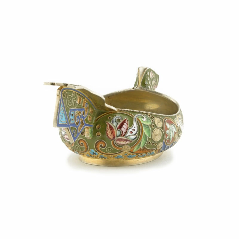 Feodor Rückert shaded cloisonné enamel dragon kovsh - Image 3