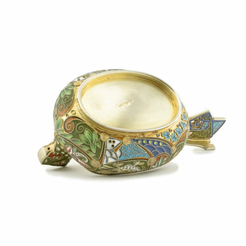 Feodor Rückert shaded cloisonné enamel dragon kovsh - Image 4