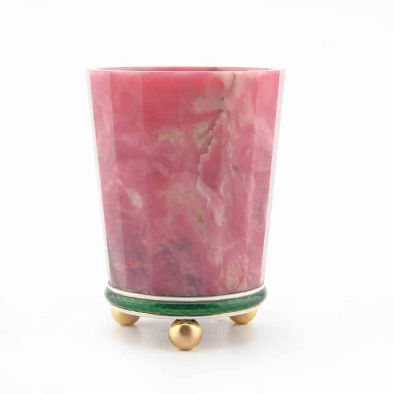 Fabergé rhodonite beaker-form match holder with gold & guilloché enamel mount by Aarne - Image 2
