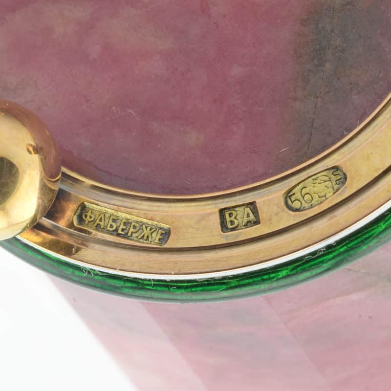 Fabergé rhodonite beaker-form match holder with gold & guilloché enamel mount by Aarne - Image 4