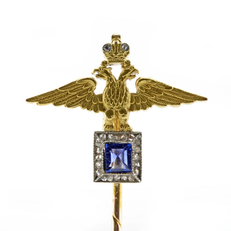 A Fabergé diamond- & sapphire-set gold Imperial presentation tie or stick pin