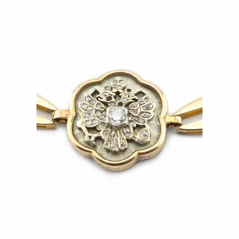 A rare Russian Imperial presentation gold, diamond, & guilloché enamel bracelet - Image 11