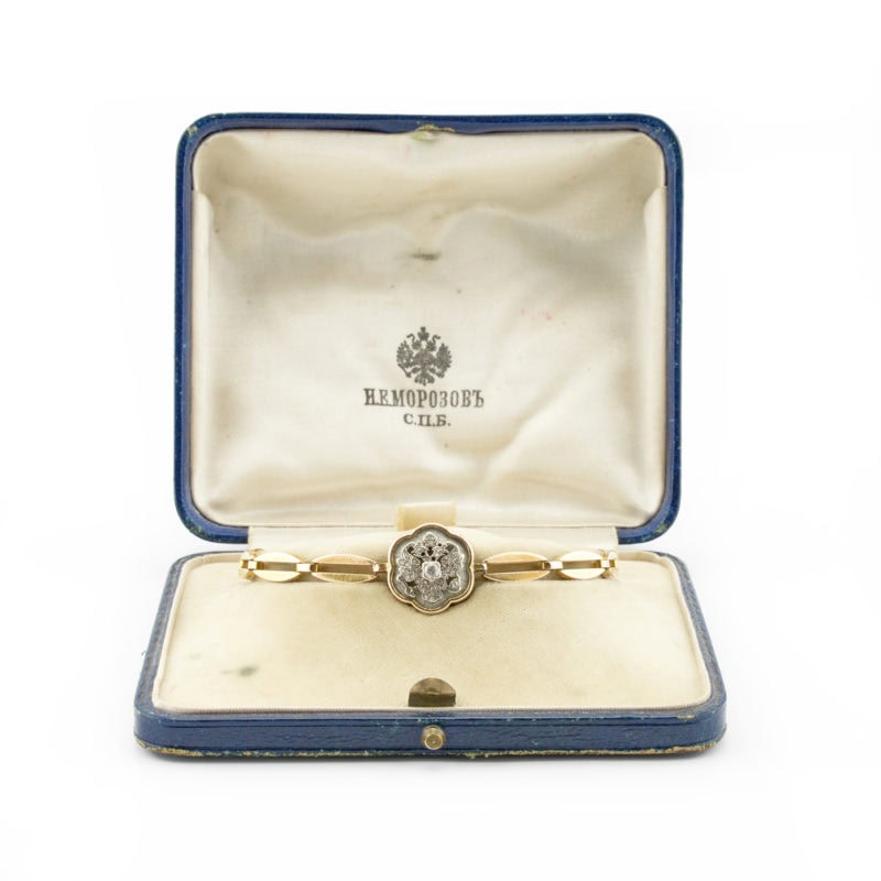 A rare Russian Imperial presentation gold, diamond, & guilloché enamel bracelet