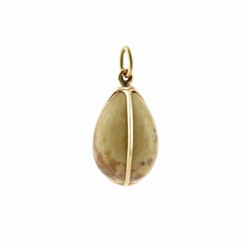 Antique Russian 56 gold mounted stone pendant egg