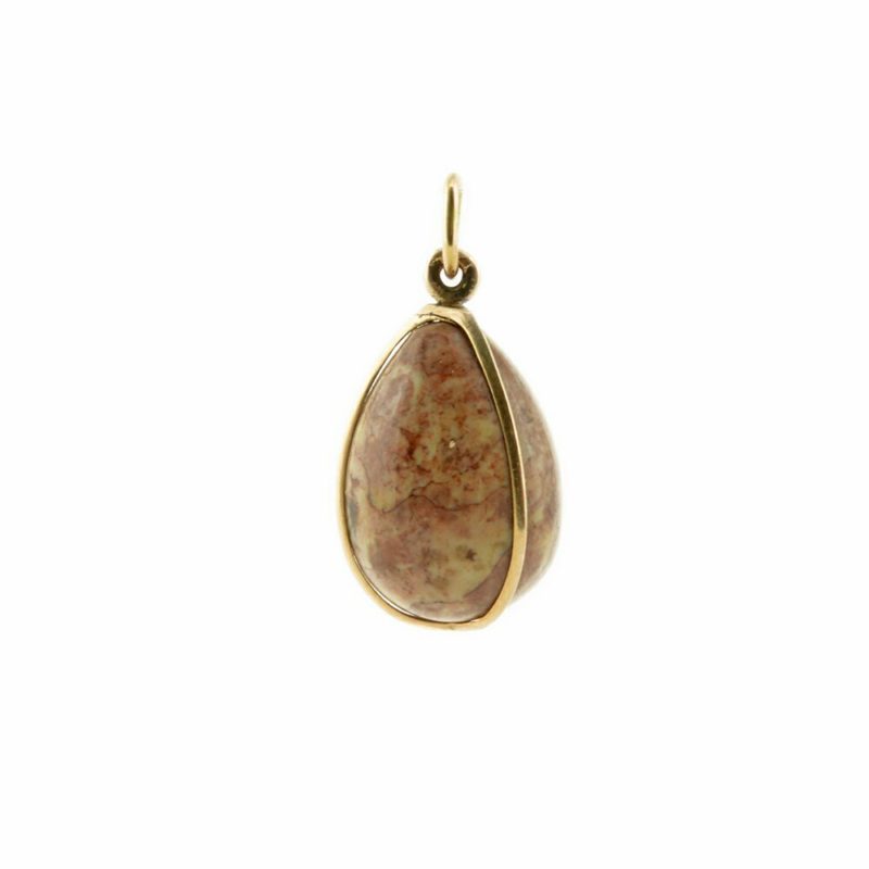 Antique Russian 56 gold mounted stone pendant egg - Image 2