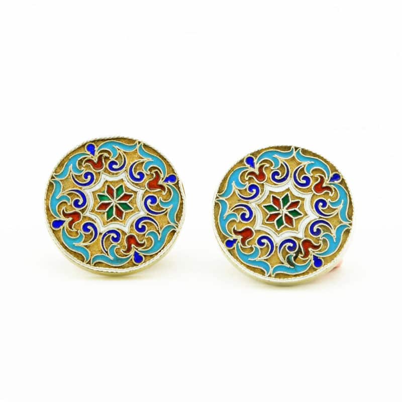 A pair of antique Russian gilded silver & cloisonné enamel cufflinks