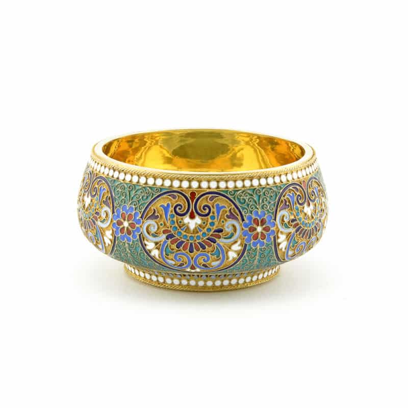 Russian Gilded Silver & Cloisonne Enamel Creamer & Sugar Bowl Set, Klingert - Image 2