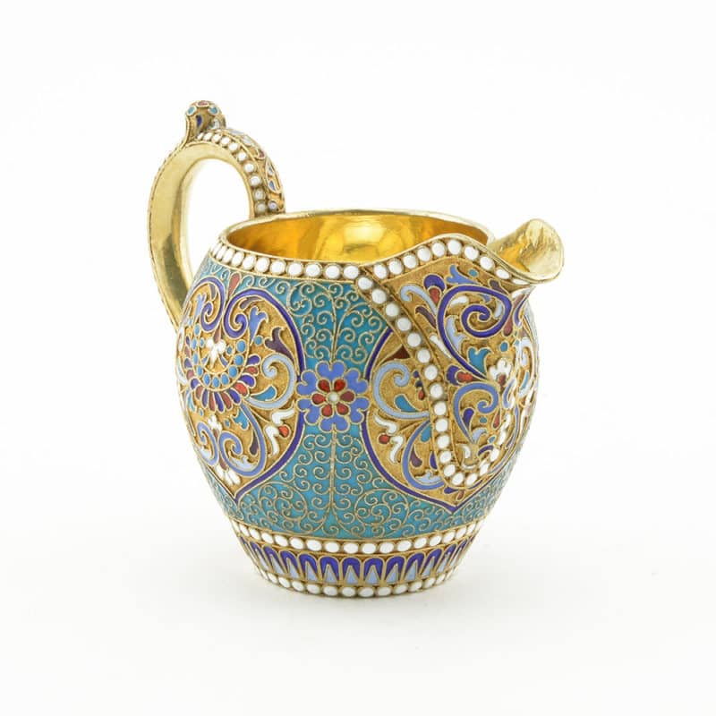 Russian Gilded Silver & Cloisonne Enamel Creamer & Sugar Bowl Set, Klingert - Image 4