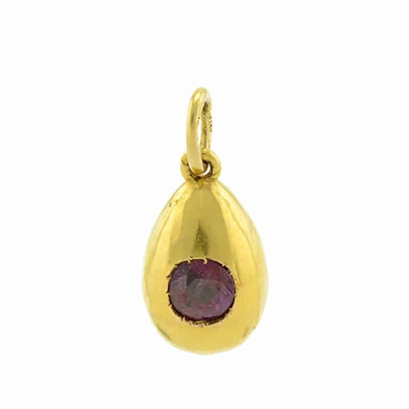 Antique Russian gold & ruby miniature pendant egg by Imperial Court Jeweler Karl Bok